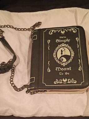 Hot Topic Black and Cream Gothic Book-Style Shoulder Bag